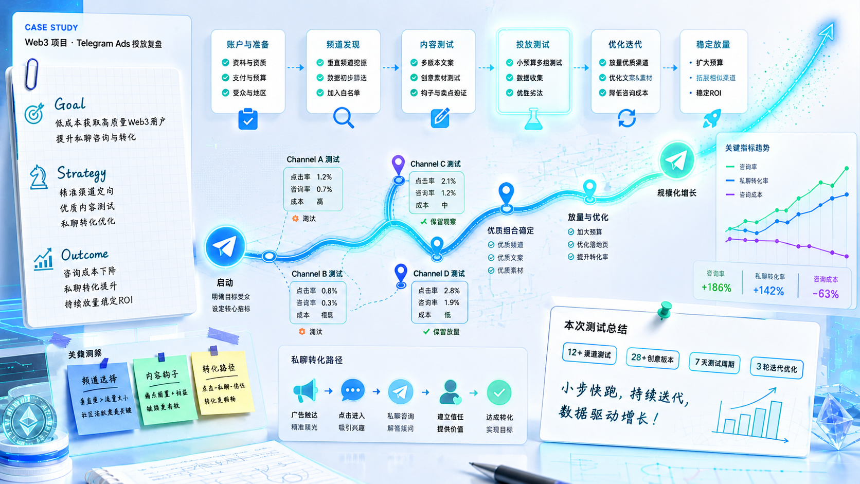 Web3项目Telegram广告投放测试与优化复盘示意图