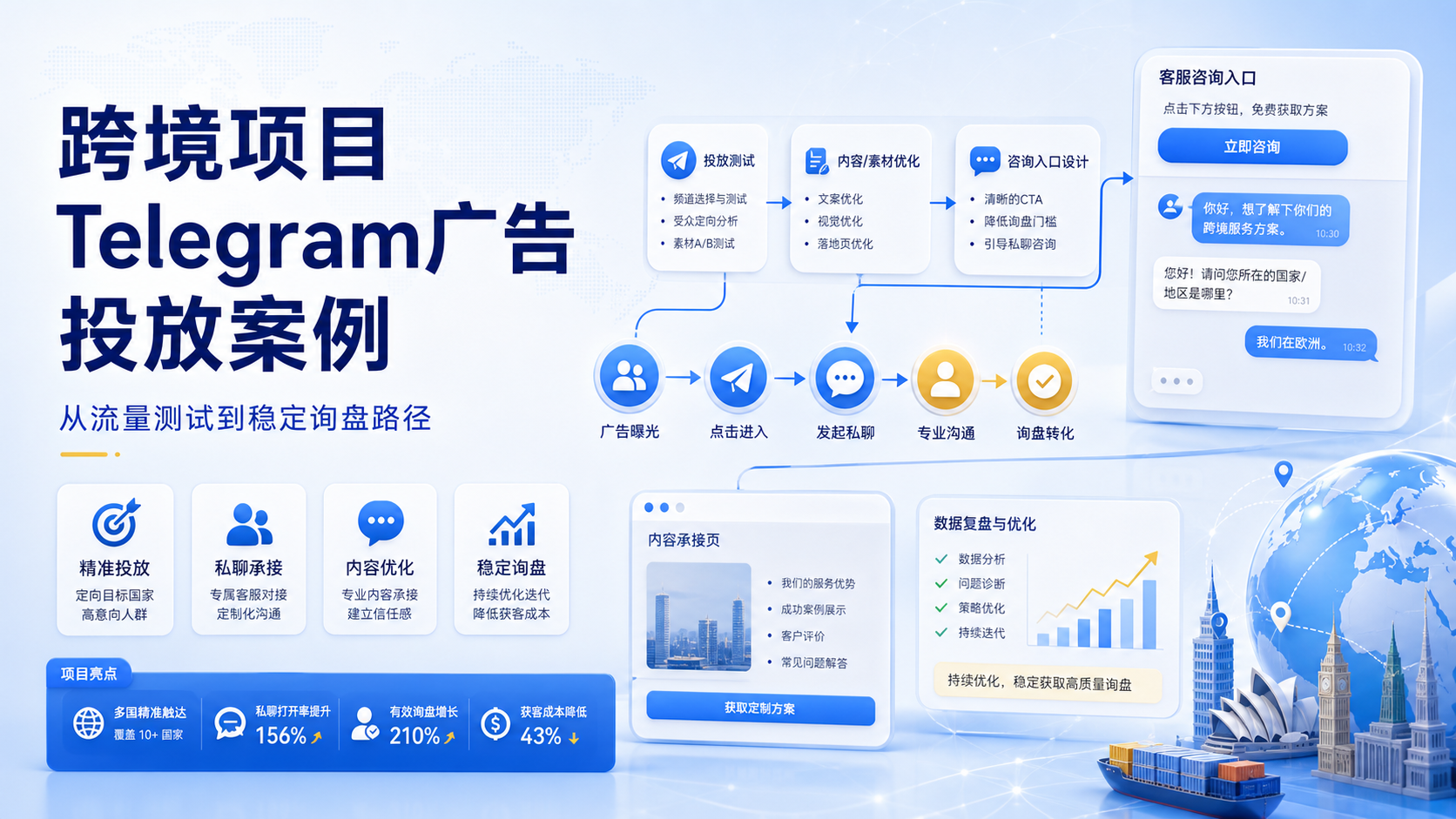 跨境项目Telegram广告投放测试与询盘转化优化示意图